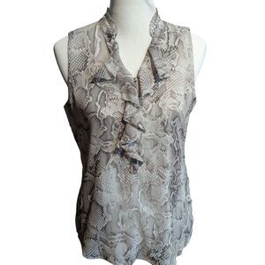 White House Black Market 6P Snakeskin Print Sleeveless Ruffle Blouse Top